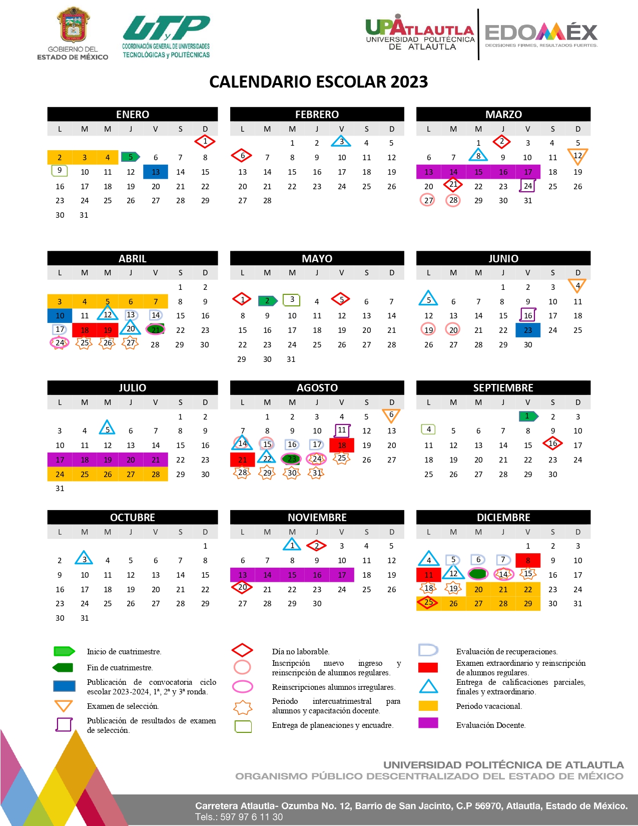 Calendario escolar Universidad Politécnica de Atlautla